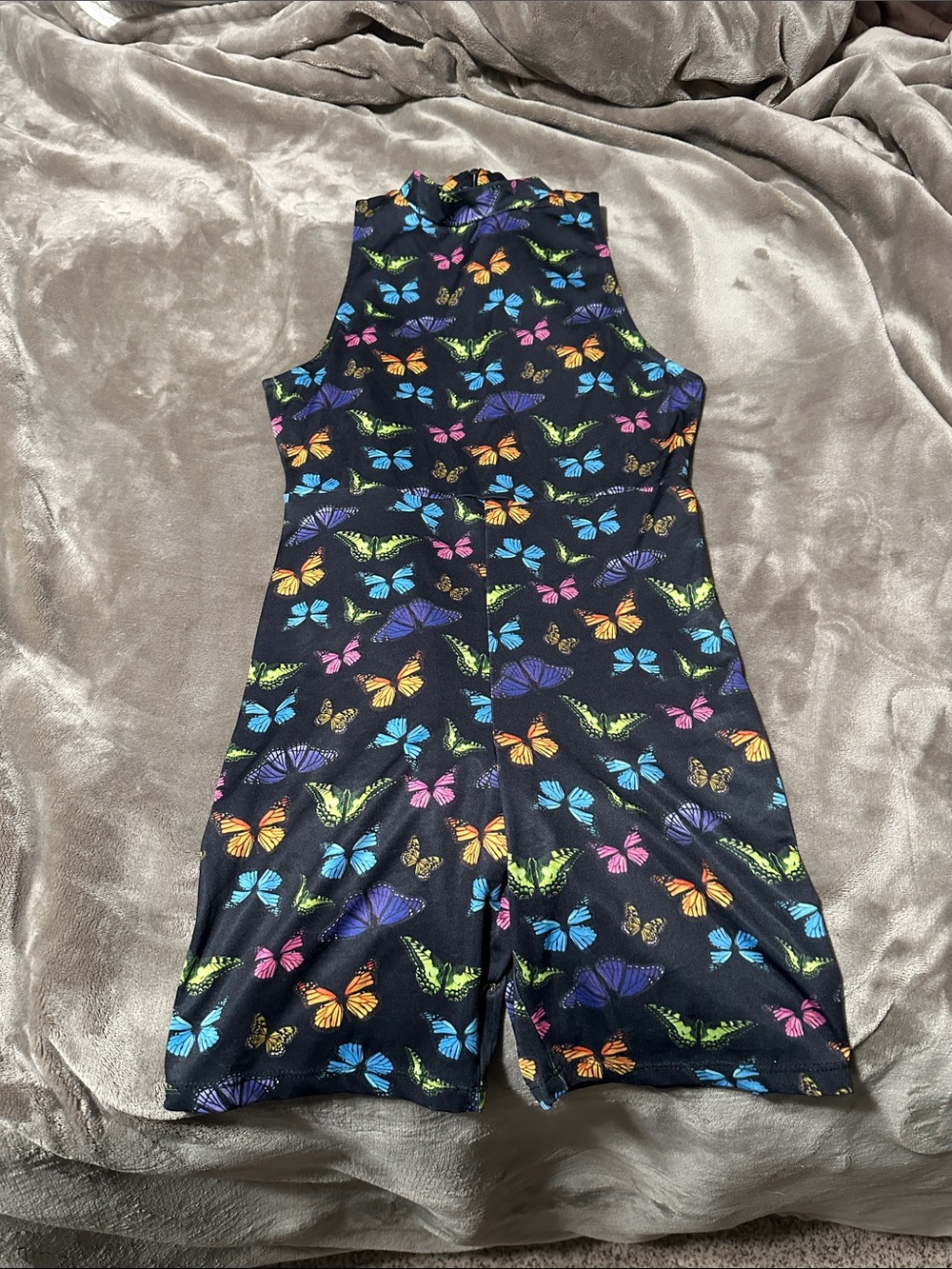 Adika Black Sleeveless Butterfly Print Romper